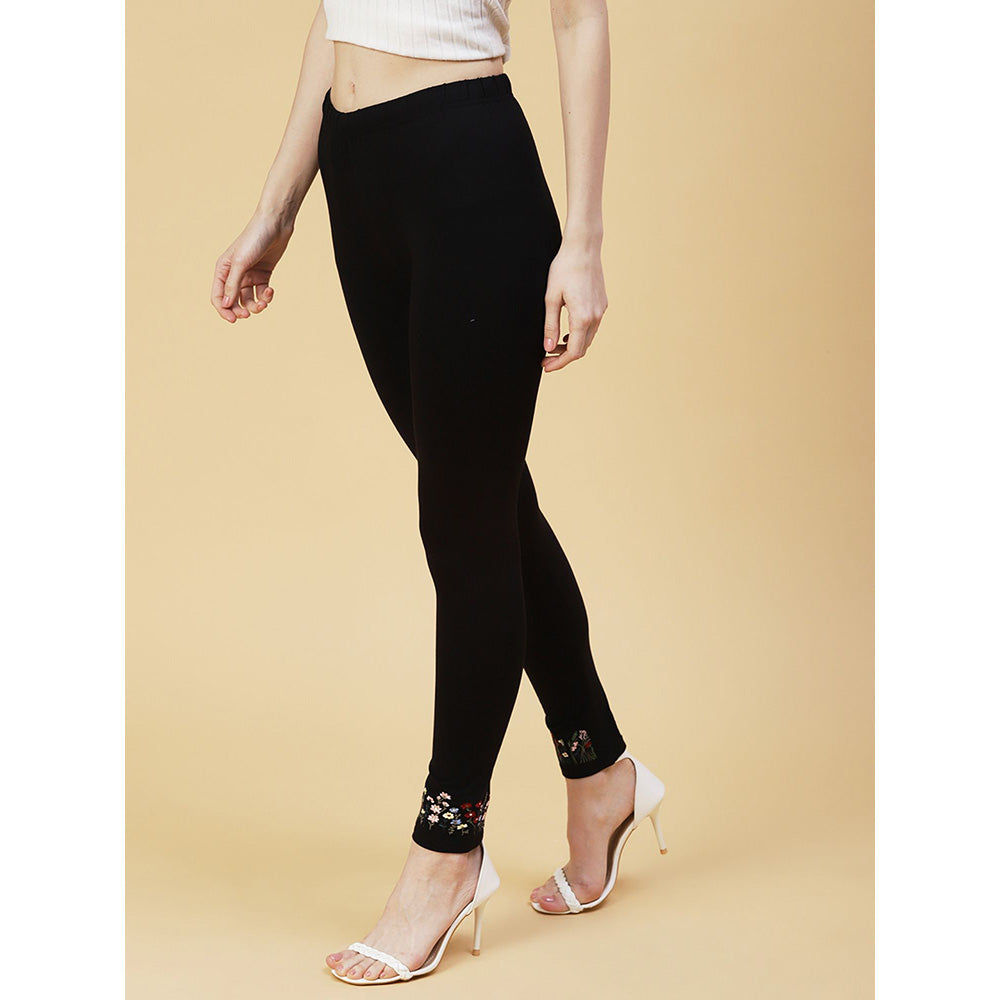 FASHOR Resham Embroidered Knitted Leggings Black