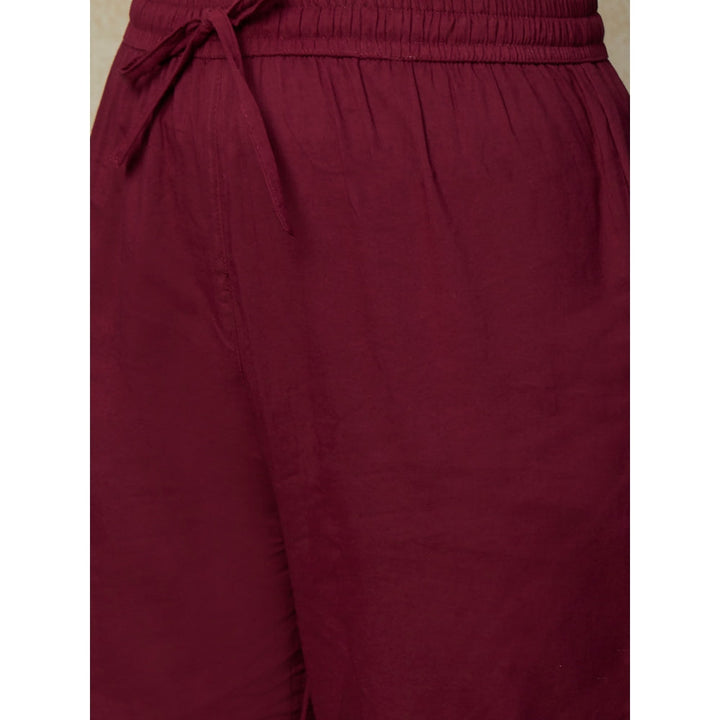 FASHOR Solid Mirror & Resham Embroidered Kurta with Embroidered Pants - Maroon (Set of 2)