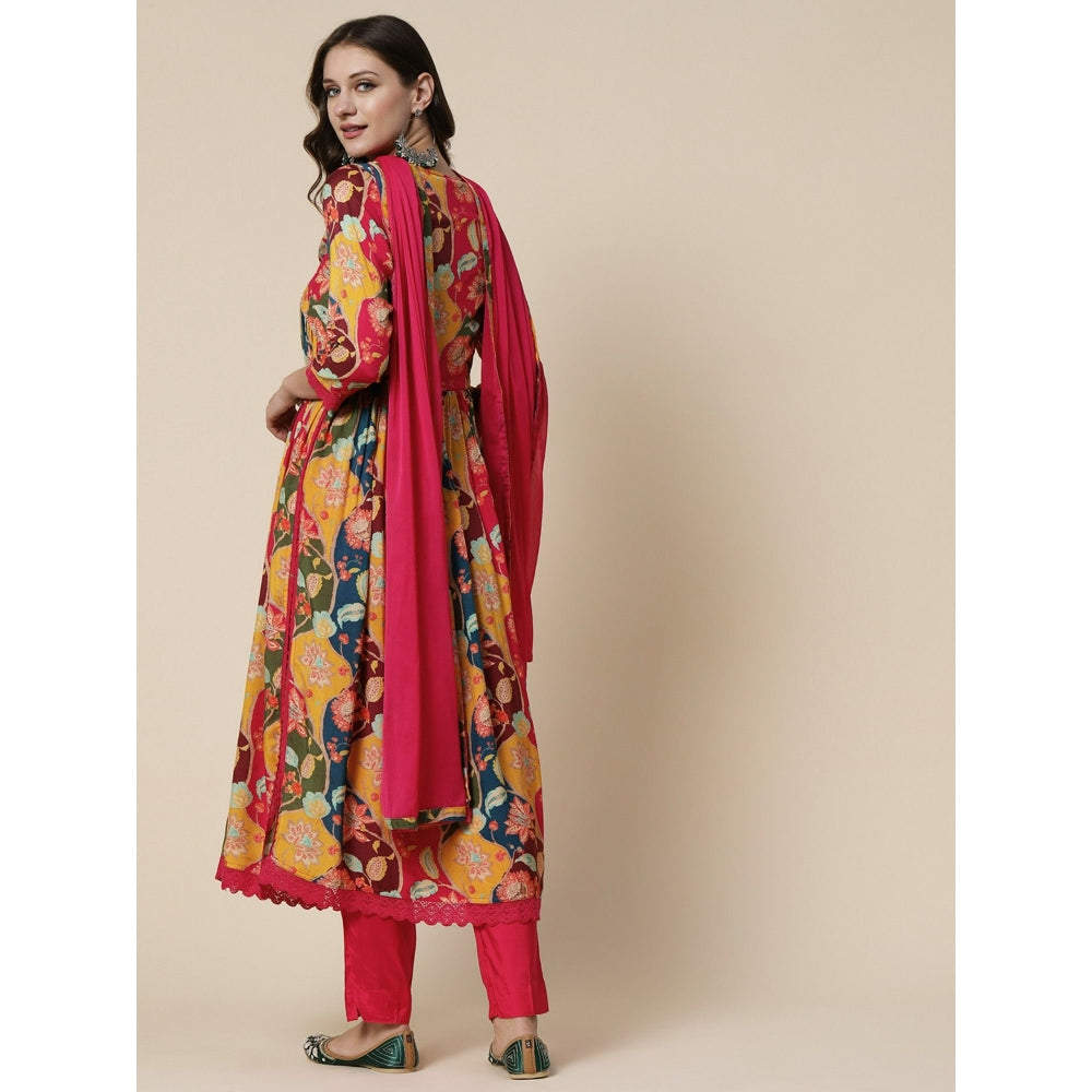 FASHOR Printed Cutdana & Beads High Slit Kurta With Pants & Dupatta - Multi (Set of 3)