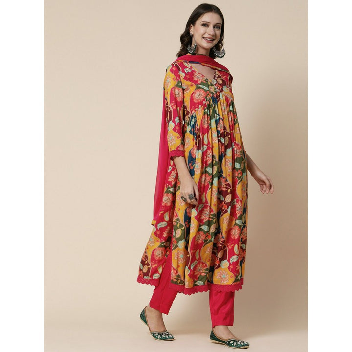 FASHOR Printed Cutdana & Beads High Slit Kurta With Pants & Dupatta - Multi (Set of 3)