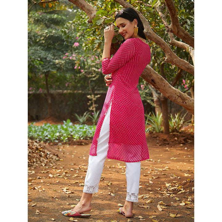 Fashor Leheriya Printed & Embroidered Straight Fit Kurta -Pink