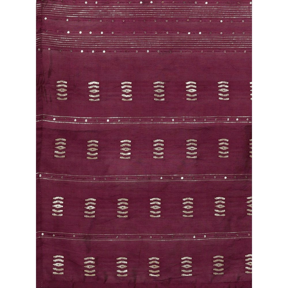 FASHOR Festive Embroidered Kurta with Woven Zari Dupatta - Burgundy (Set of 2)