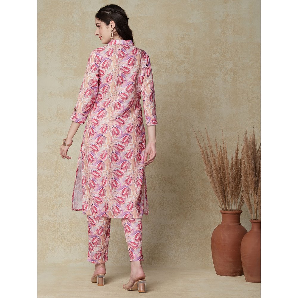 FASHOR Floral Printed Multi-Colour Kurta & Pants (Set of 2)