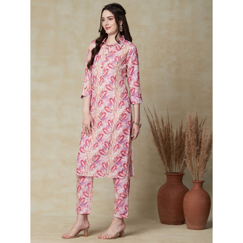 FASHOR Floral Printed Multi-Colour Kurta & Pants (Set of 2)