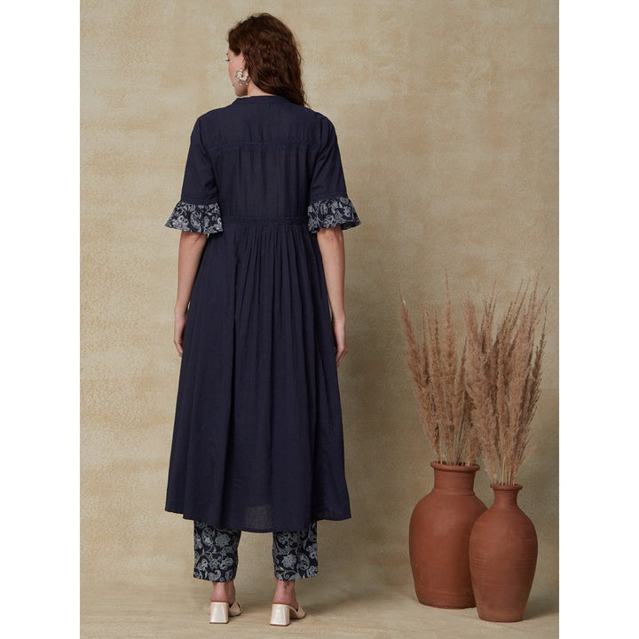 FASHOR Solid Ethnic Kurta with Pant - Navy Blue (Set of 2)