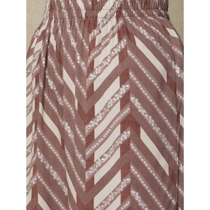 FASHOR Chevron Kurta with Palazzo - Brown (Set of 2)