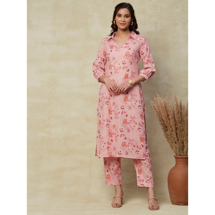 FASHOR Printed Kurta with Matching Pants - Pink (Set of 2)