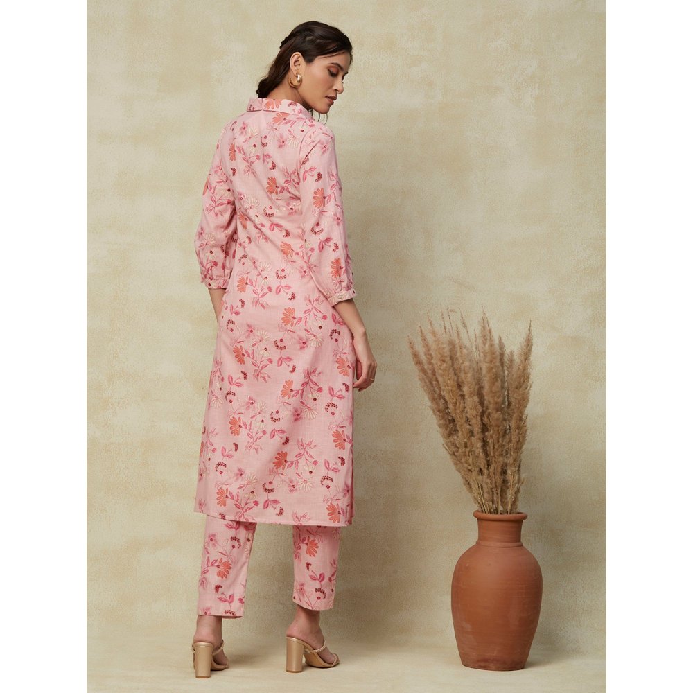 FASHOR Printed Kurta with Matching Pants - Pink (Set of 2)