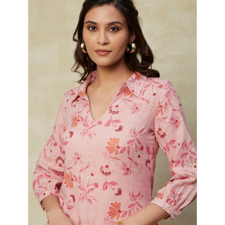 FASHOR Printed Kurta with Matching Pants - Pink (Set of 2)