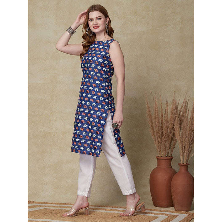 FASHOR Ethnic Animal Motif Printed Kurta - Blue