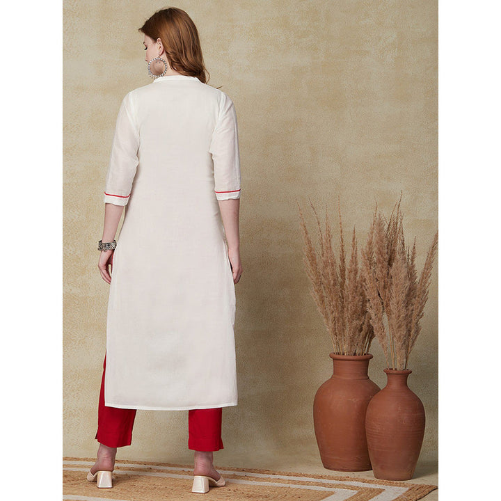 FASHOR Solid Beads & Resham Embroidered Kurta White