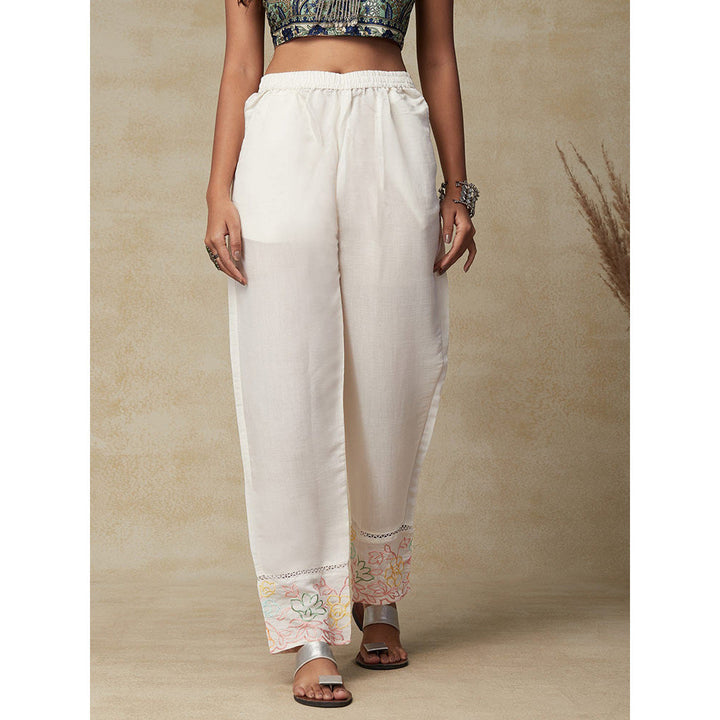 FASHOR Floral Embroidered & Crochet Lace Pant White