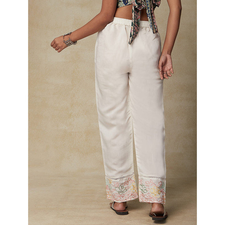 FASHOR Floral Embroidered & Crochet Lace Pant White