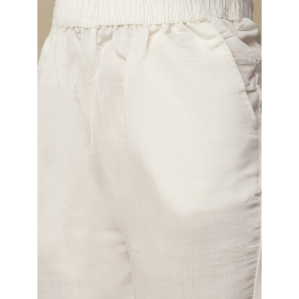 FASHOR Floral Embroidered & Crochet Lace Pant White