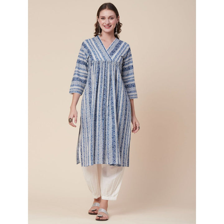 FASHOR Ethnic Stripes Printed Kurta with Salwar - Blue (Set of 2)