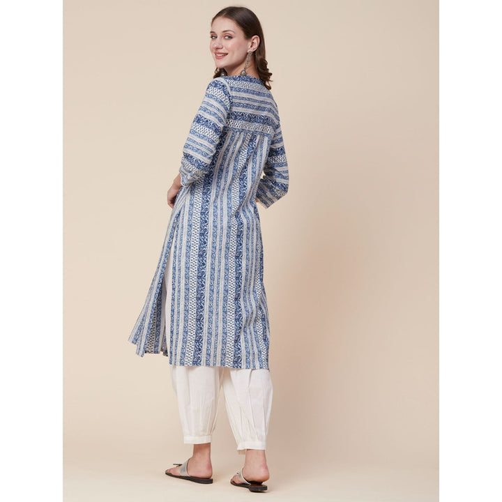 FASHOR Ethnic Stripes Printed Kurta with Salwar - Blue (Set of 2)