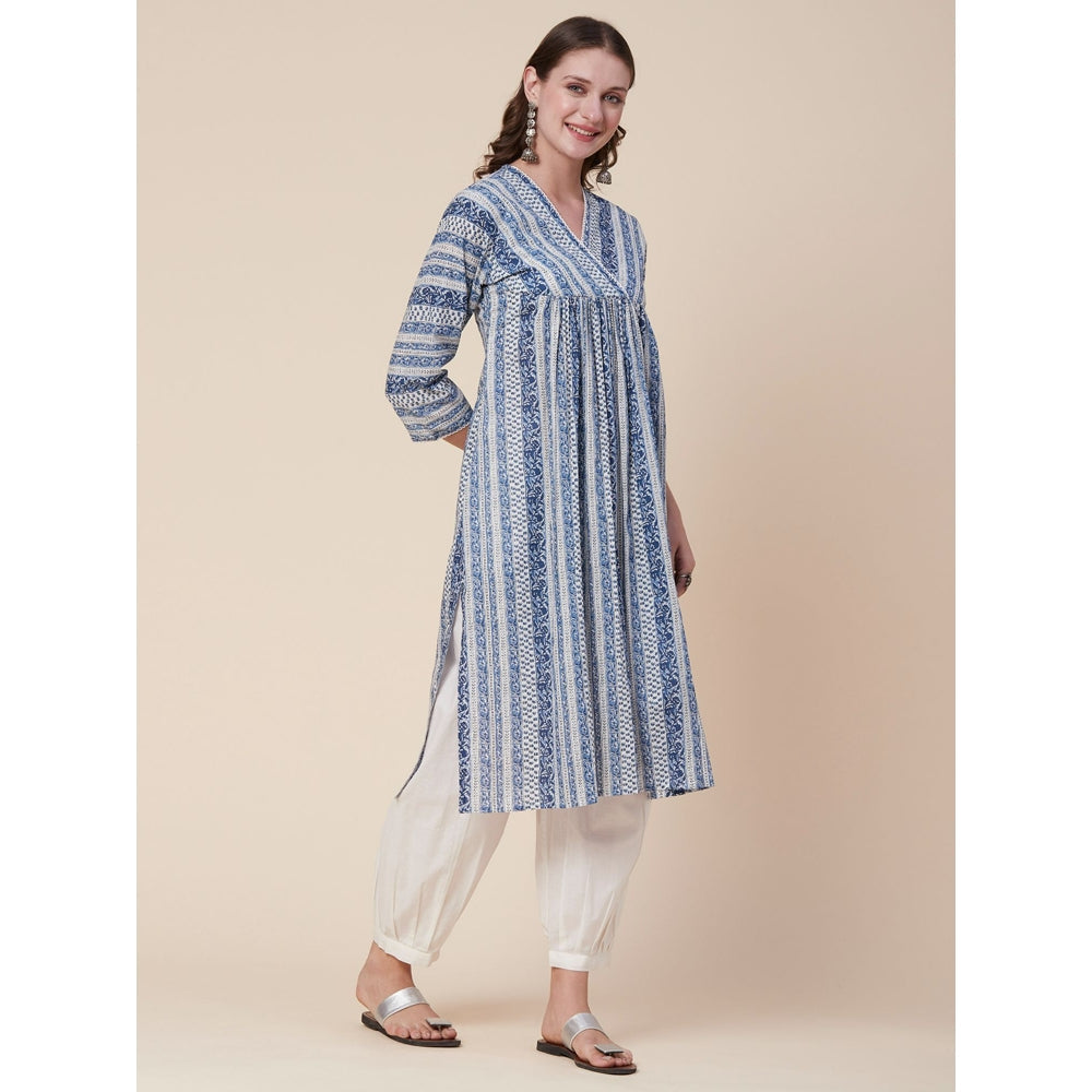 FASHOR Ethnic Stripes Printed Kurta with Salwar - Blue (Set of 2)