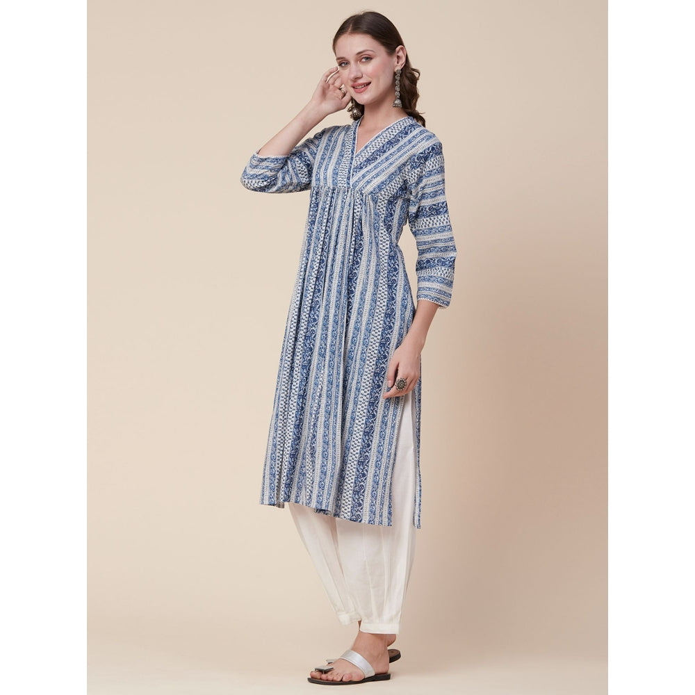 FASHOR Ethnic Stripes Printed Kurta with Salwar - Blue (Set of 2)