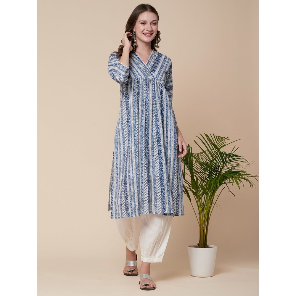 FASHOR Ethnic Stripes Printed Kurta with Salwar - Blue (Set of 2)