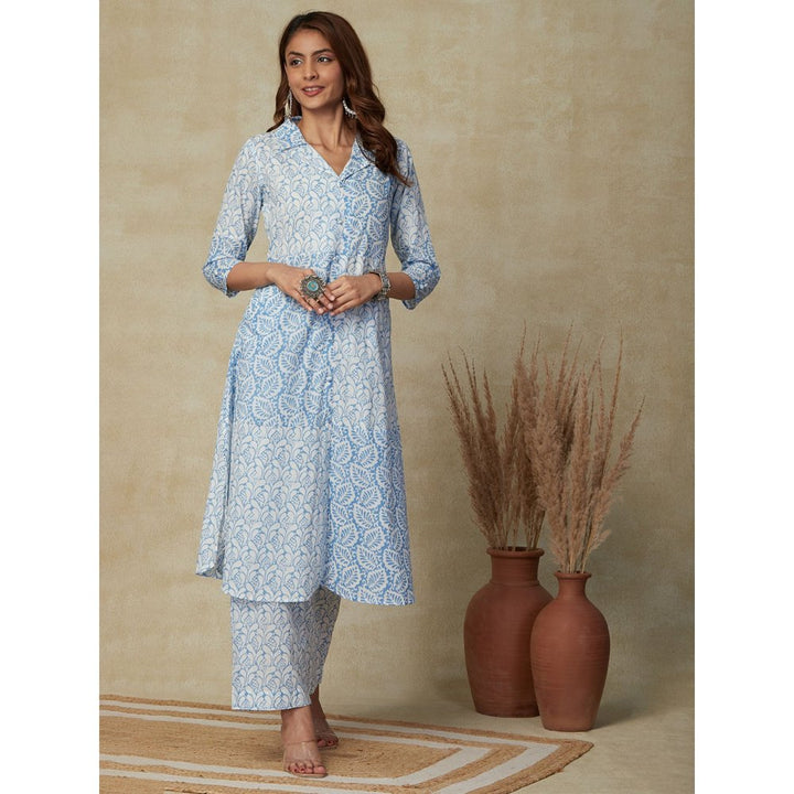 FASHOR Ethnic Printed Kurta with Palazzo - Blue (Set of 2)