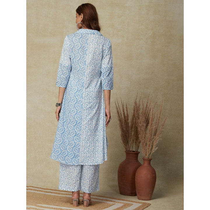 FASHOR Ethnic Printed Kurta with Palazzo - Blue (Set of 2)