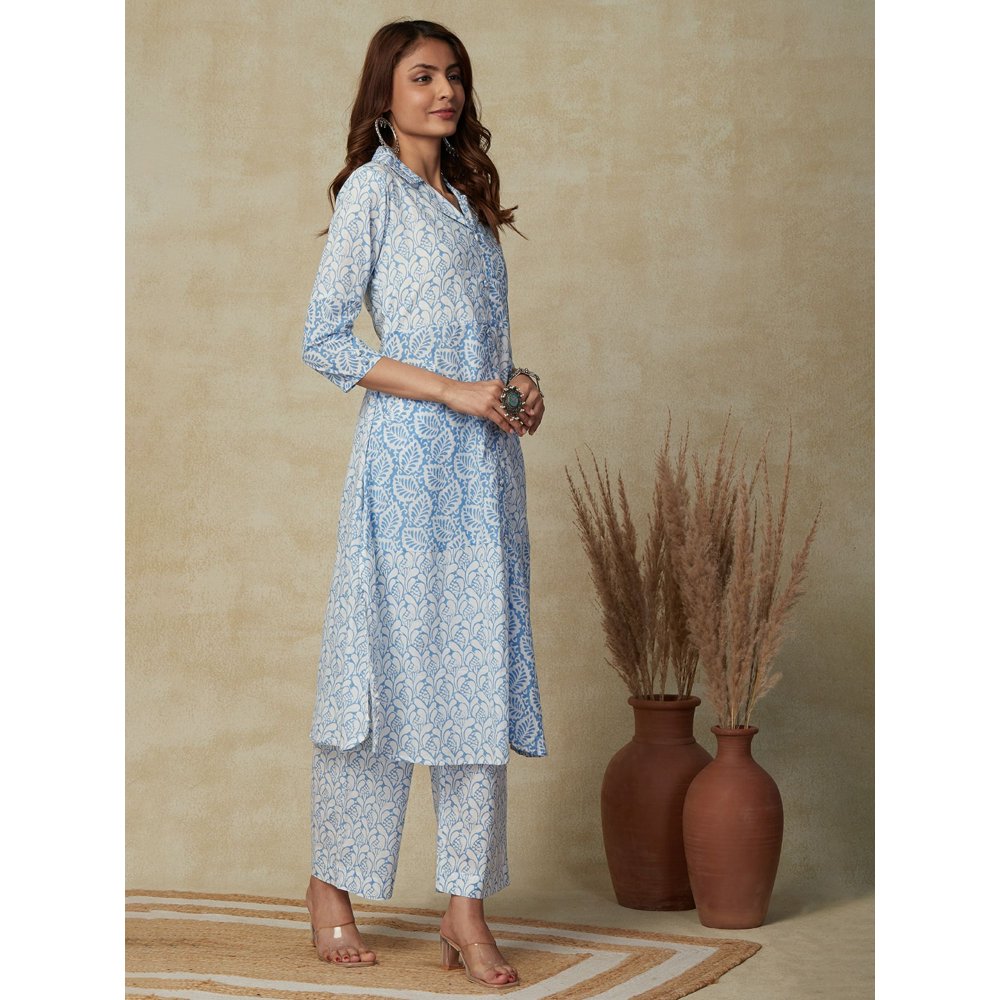 FASHOR Ethnic Printed Kurta with Palazzo - Blue (Set of 2)