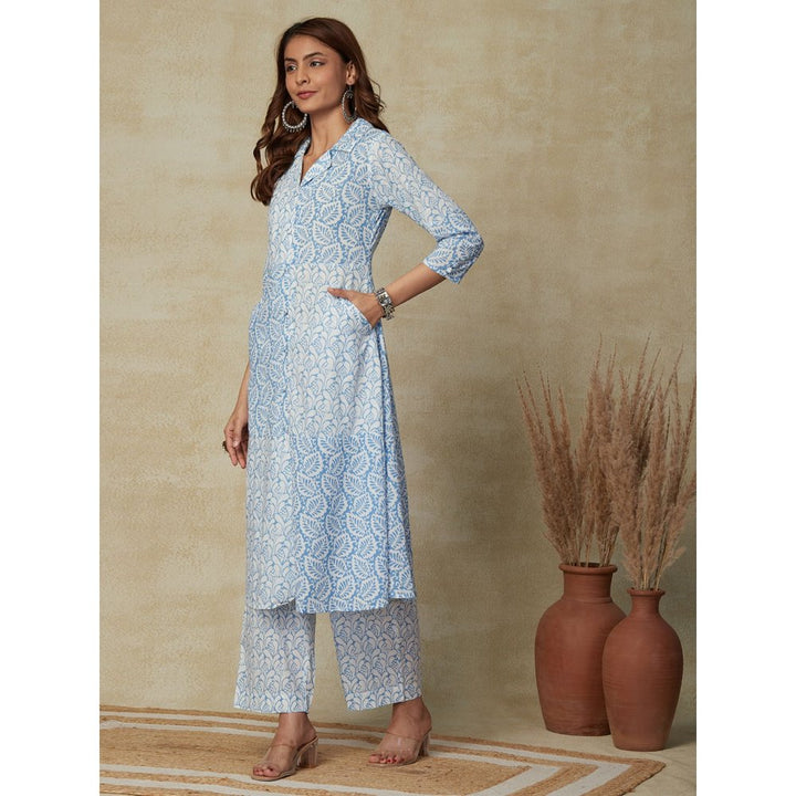 FASHOR Ethnic Printed Kurta with Palazzo - Blue (Set of 2)