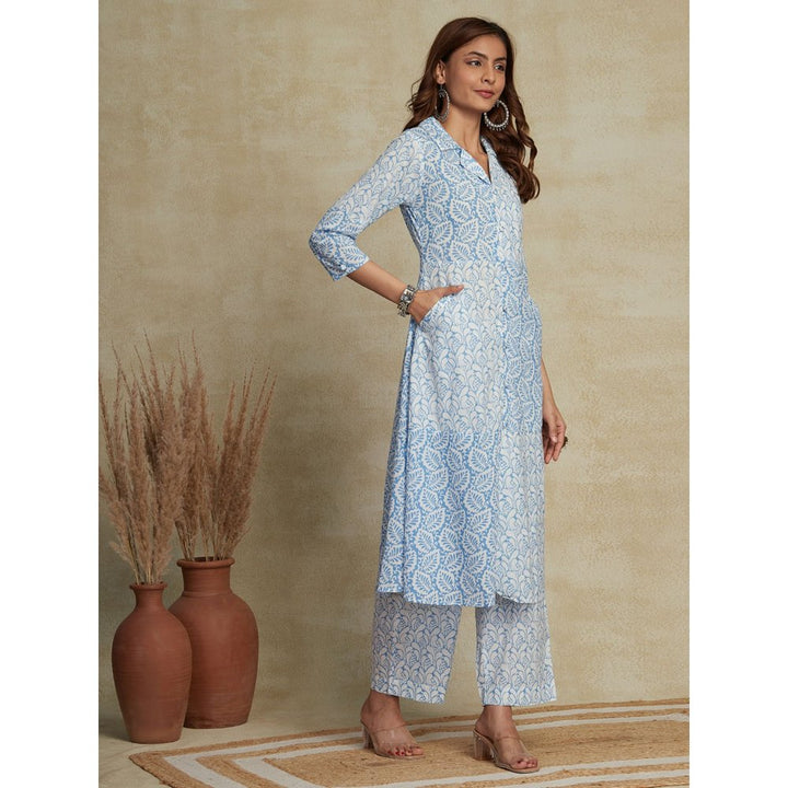 FASHOR Ethnic Printed Kurta with Palazzo - Blue (Set of 2)