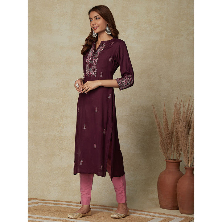 FASHOR Solid, Sequins and Zari Embroidered Kurta - Mauve