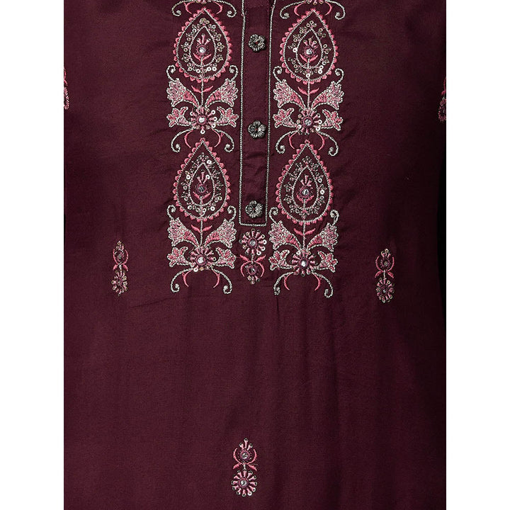 FASHOR Solid, Sequins and Zari Embroidered Kurta - Mauve