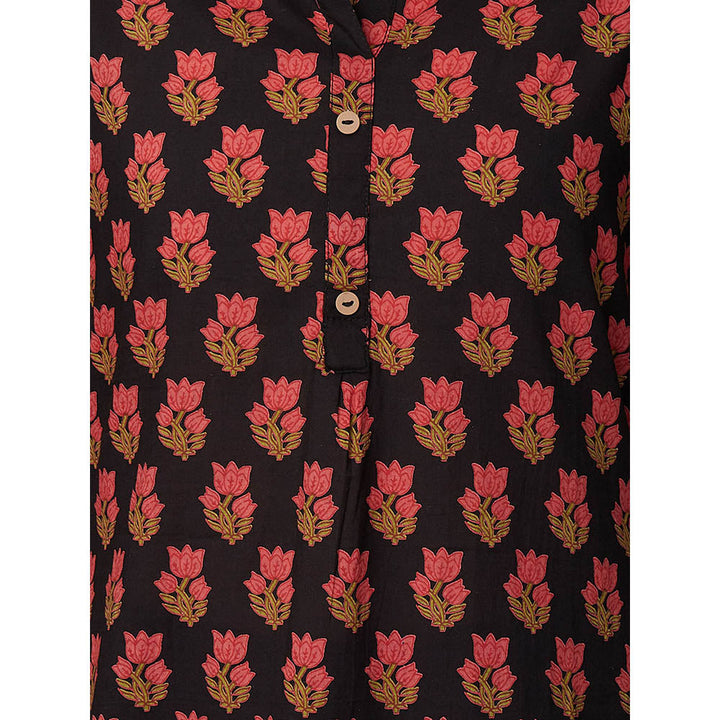 FASHOR Floral Printed Kurta - Black