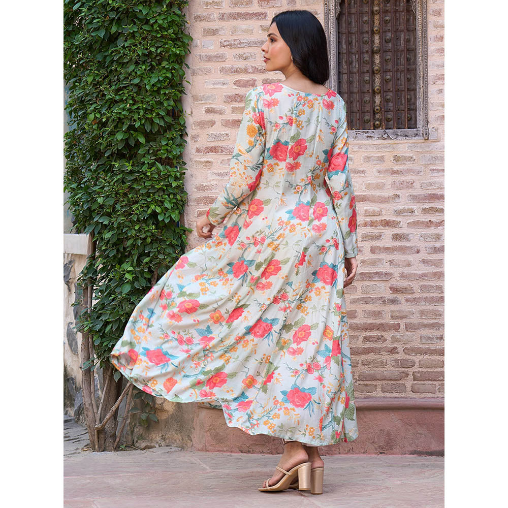 Fashor Floral Printed indo Western Maxi Dress- Multi