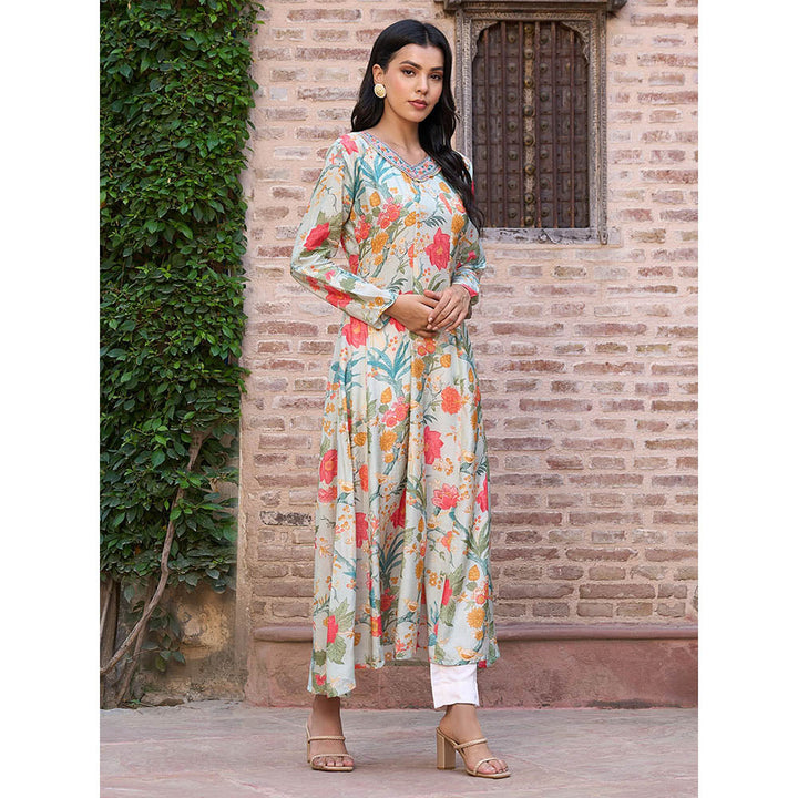 Fashor Floral Printed indo Western Maxi Dress- Multi