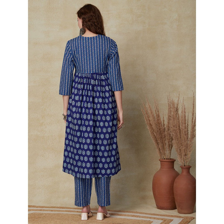 FASHOR Ethnic Printed Kurta with Pant - Blue (Set of 2)