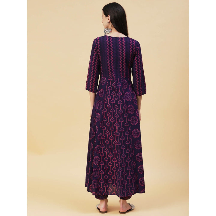 Fashor Batik & Block Printed Kurta with Pant-Purple (Set of 2)