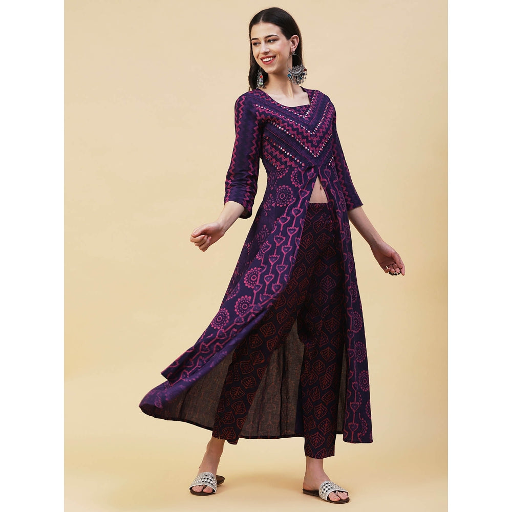 Fashor Batik & Block Printed Kurta with Pant-Purple (Set of 2)