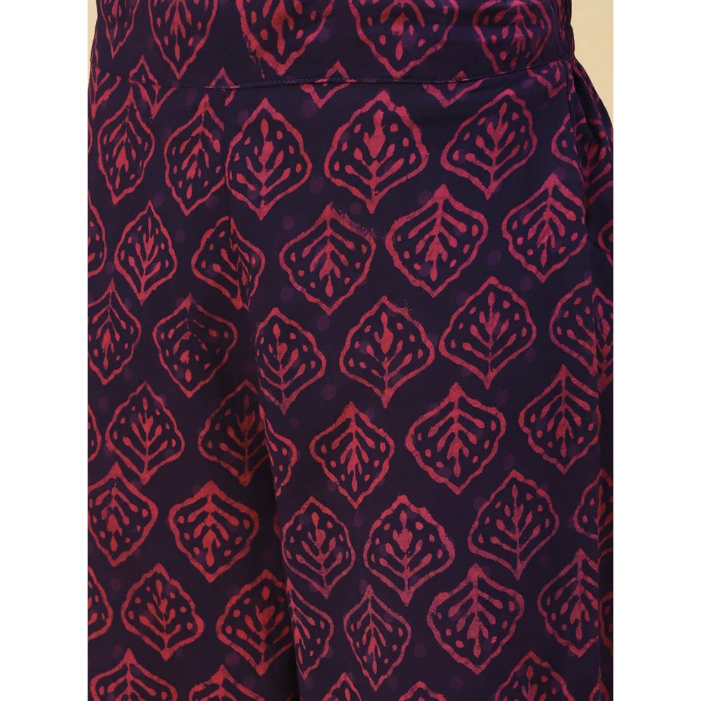 Fashor Batik & Block Printed Kurta with Pant-Purple (Set of 2)