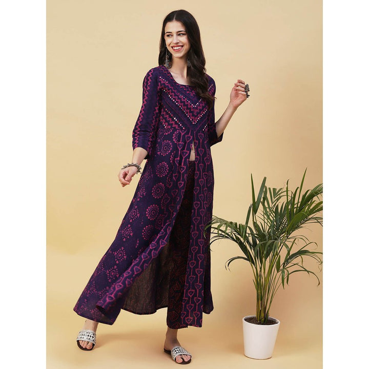 Fashor Batik & Block Printed Kurta with Pant-Purple (Set of 2)