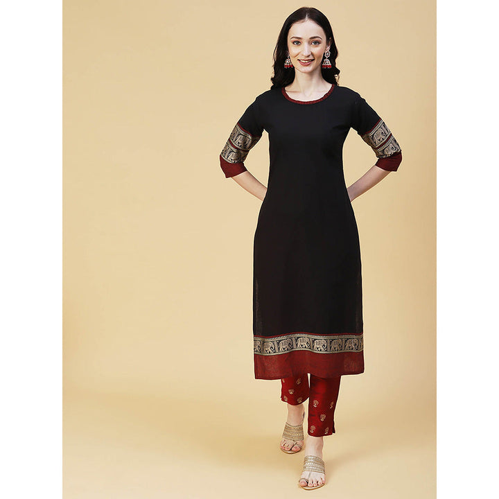 Fashor Woven And Zari Design Kurta-Black