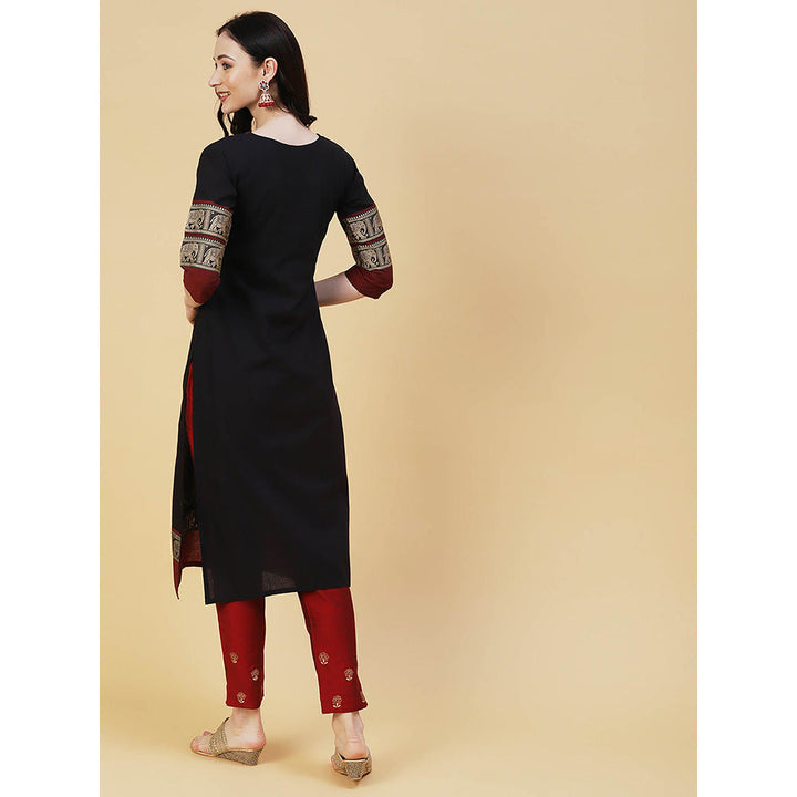 Fashor Woven And Zari Design Kurta-Black