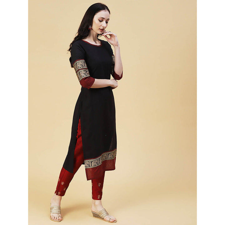 Fashor Woven And Zari Design Kurta-Black