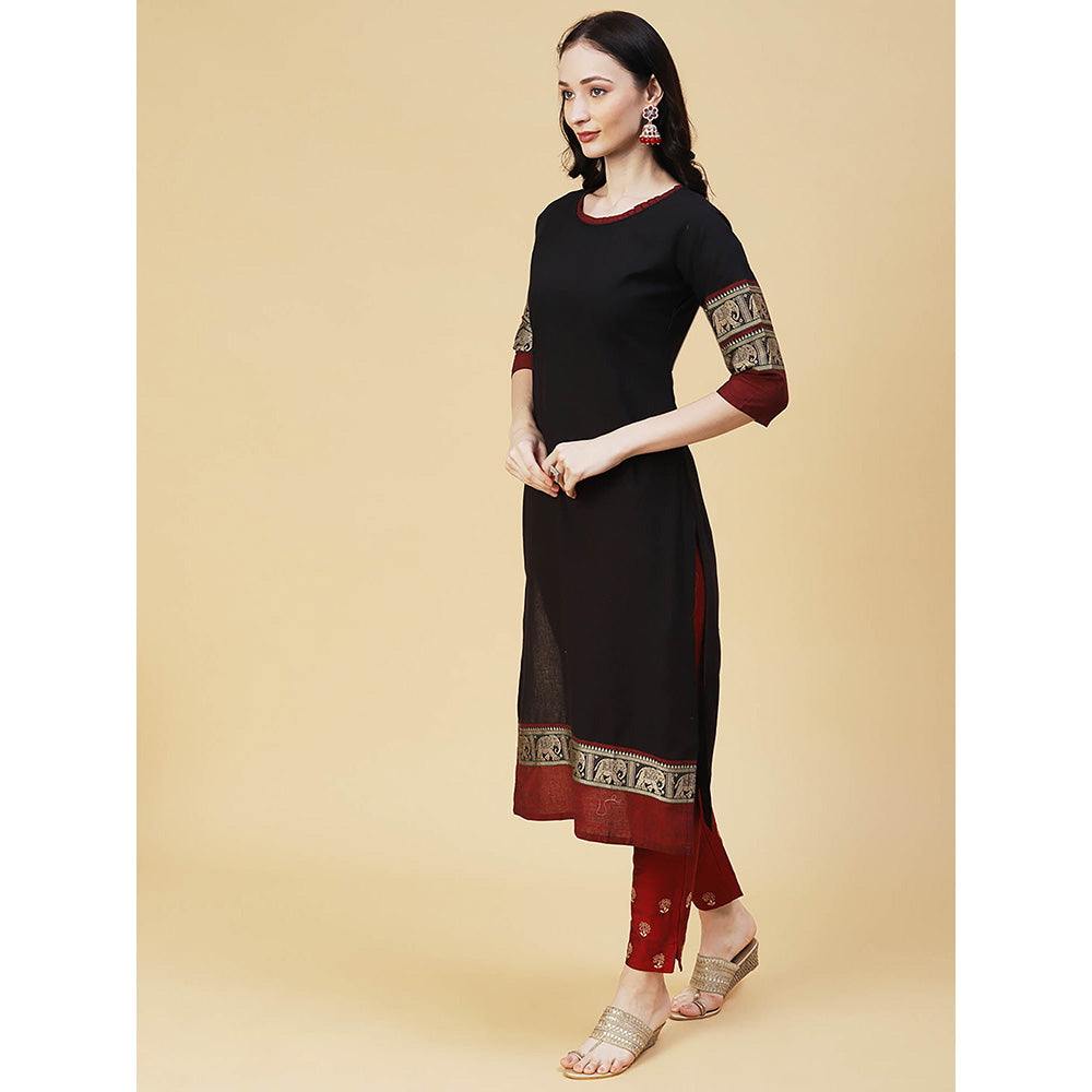 Fashor Woven And Zari Design Kurta-Black