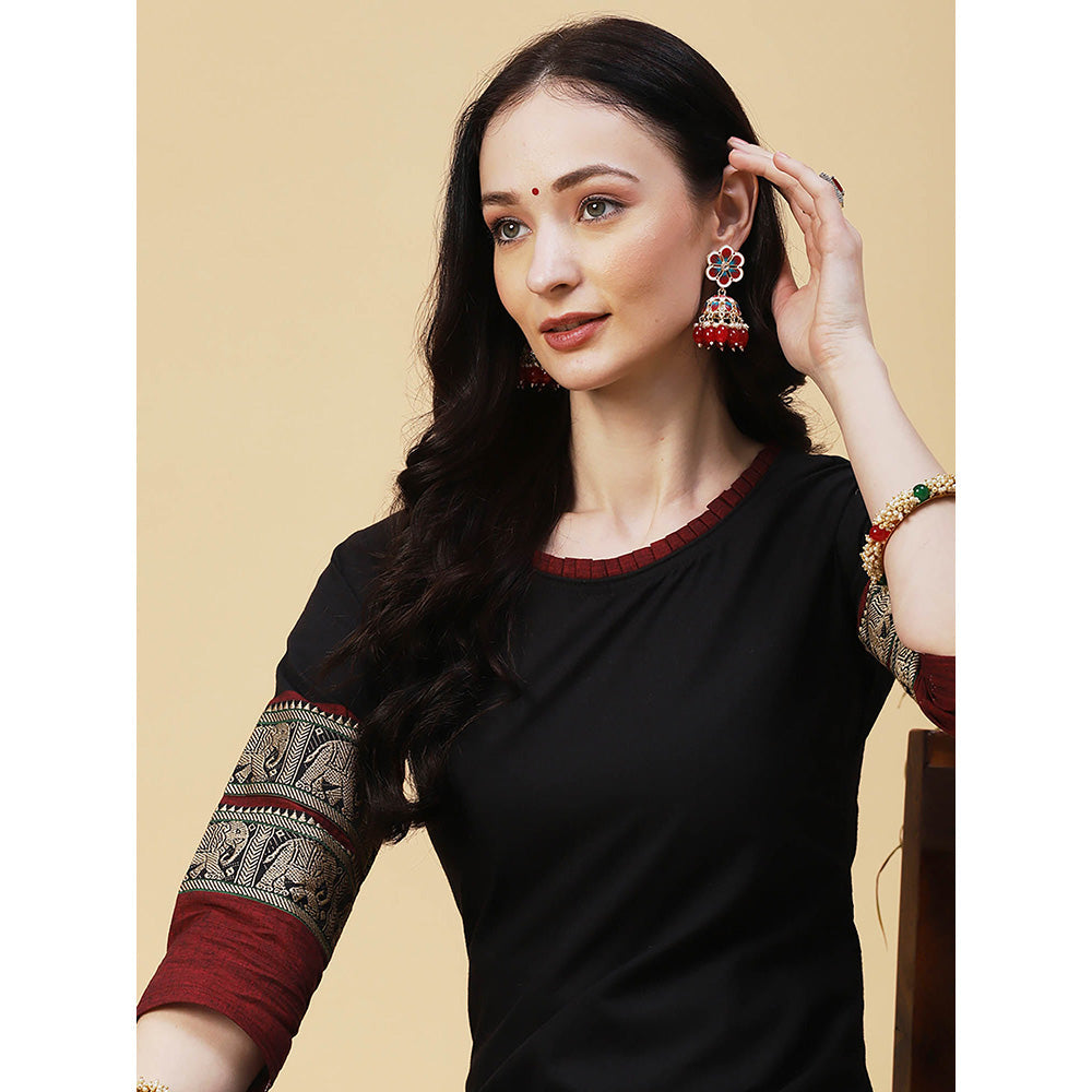 Fashor Woven And Zari Design Kurta-Black