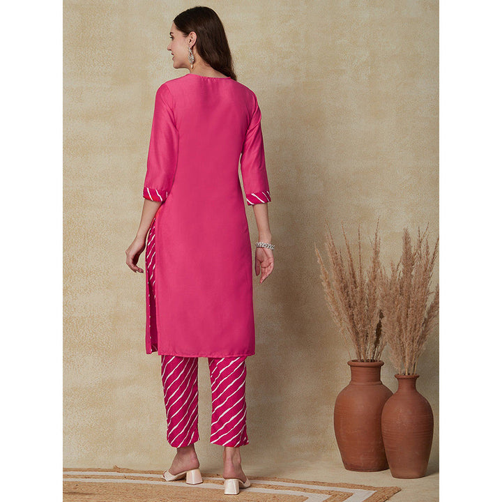 FASHOR Embroidered Kurta with Pants - Pink (Set of 2)