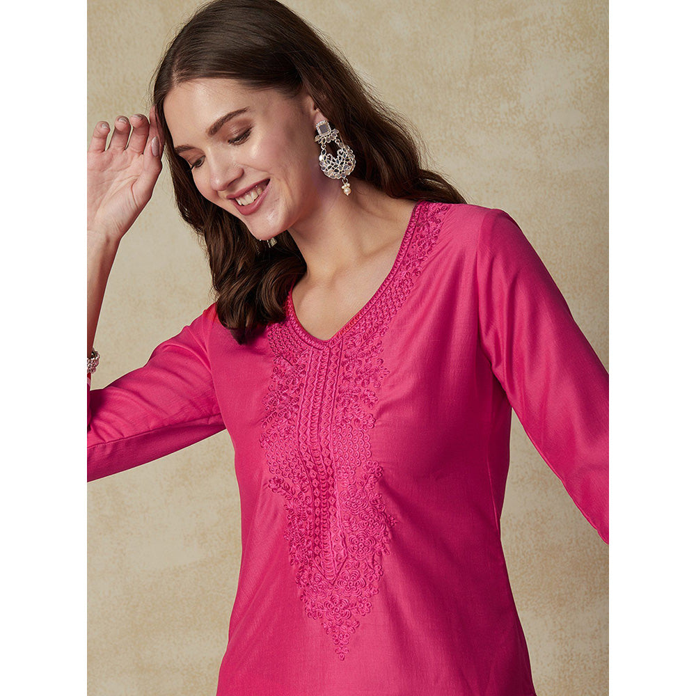 FASHOR Embroidered Kurta with Pants - Pink (Set of 2)