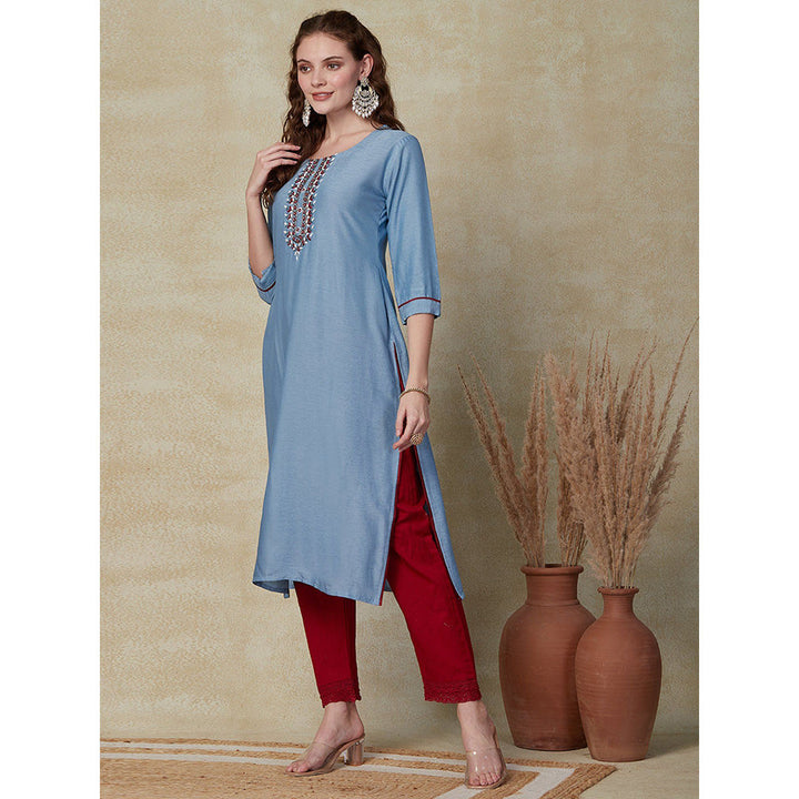 FASHOR Beads & Stone Embroidered Kurta - Blue