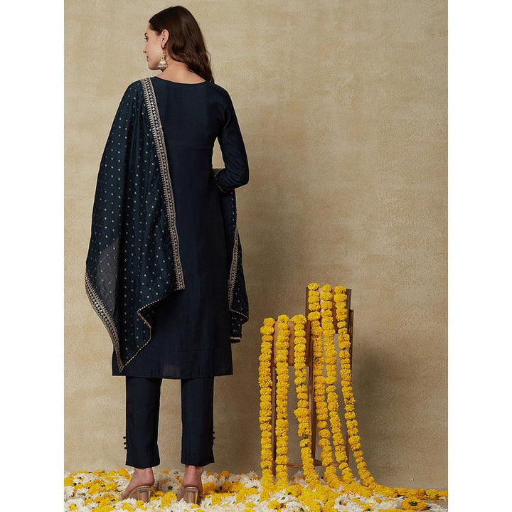 FASHOR Sequins Embroidered Kurta with Pants & Dupatta - Blue (Set of 3)