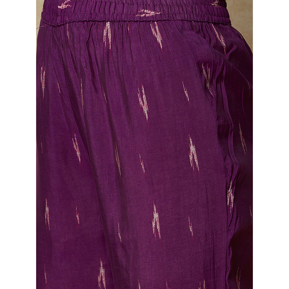 Fashor Lehriya Kurta With Pant, Dupatta & Waist Belt - Purple (Set of 4)