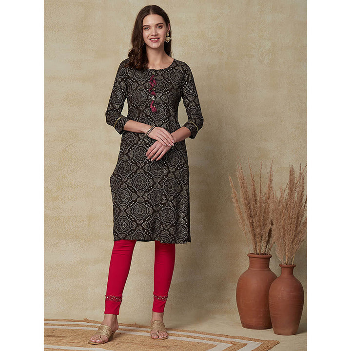 Fashor Printed Sequins Embroidered Tasseled Kurta - Brown