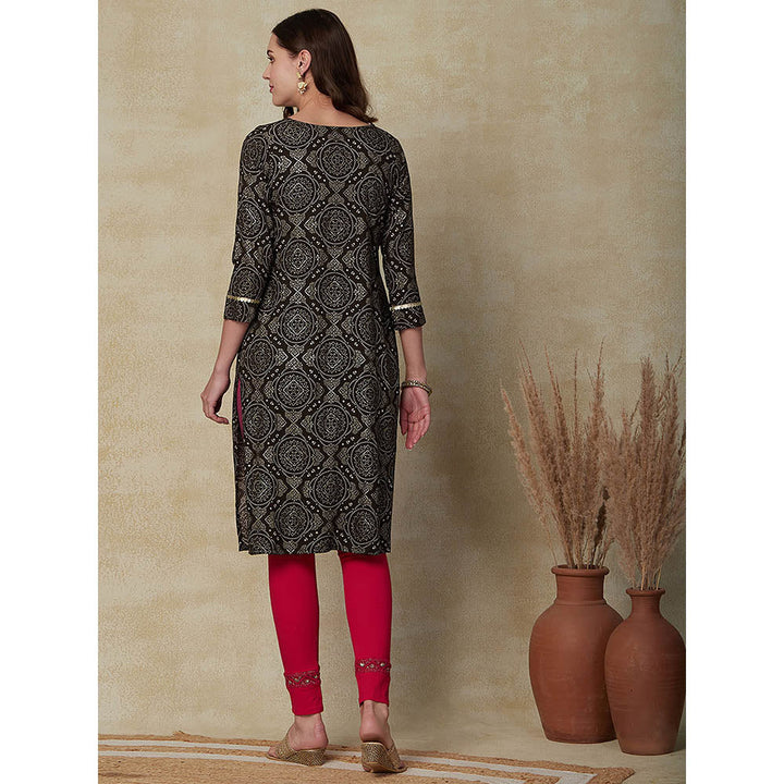 Fashor Printed Sequins Embroidered Tasseled Kurta - Brown